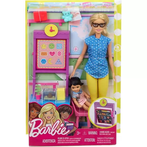 imageBarbie Teacher Dolls ampamp Playset with Fashion Doll Small Doll Furniture ampamp Accessories Including Flipping Blackboard