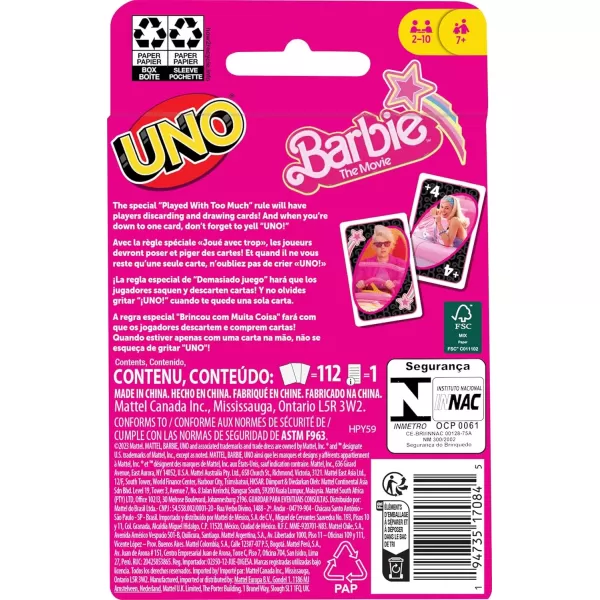 imageMattel Games UNO Barbie The Movie Card Game for Kids ampamp Adults Featuring Characters from The Movie ampamp Special Rule 2 to 10 Players