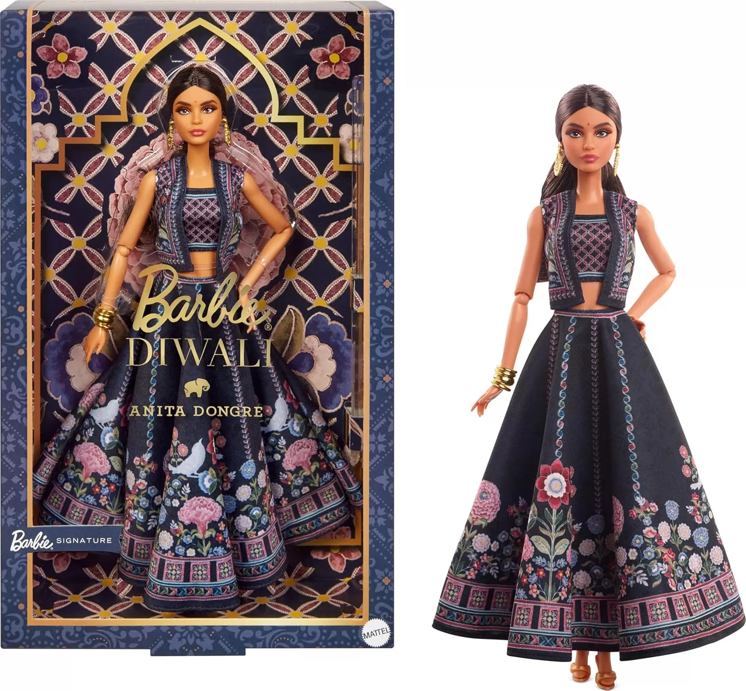 imageBarbie Diwali Doll by Anita Dongre Wearing Festival of Lights Look Holiday Collectible with Doll Stand ampamp Certificate of Authenticity