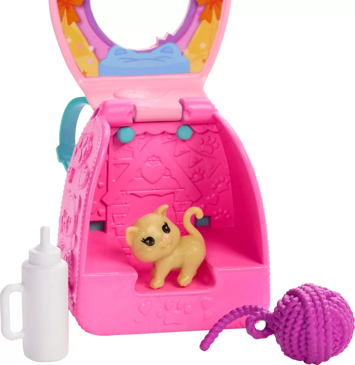 imageBarbie Family ampamp Friends Playtime Kitty Backpack Brunette Chelsea Doll and Accessories Including Backpack with Kitten Bottle and Yarn