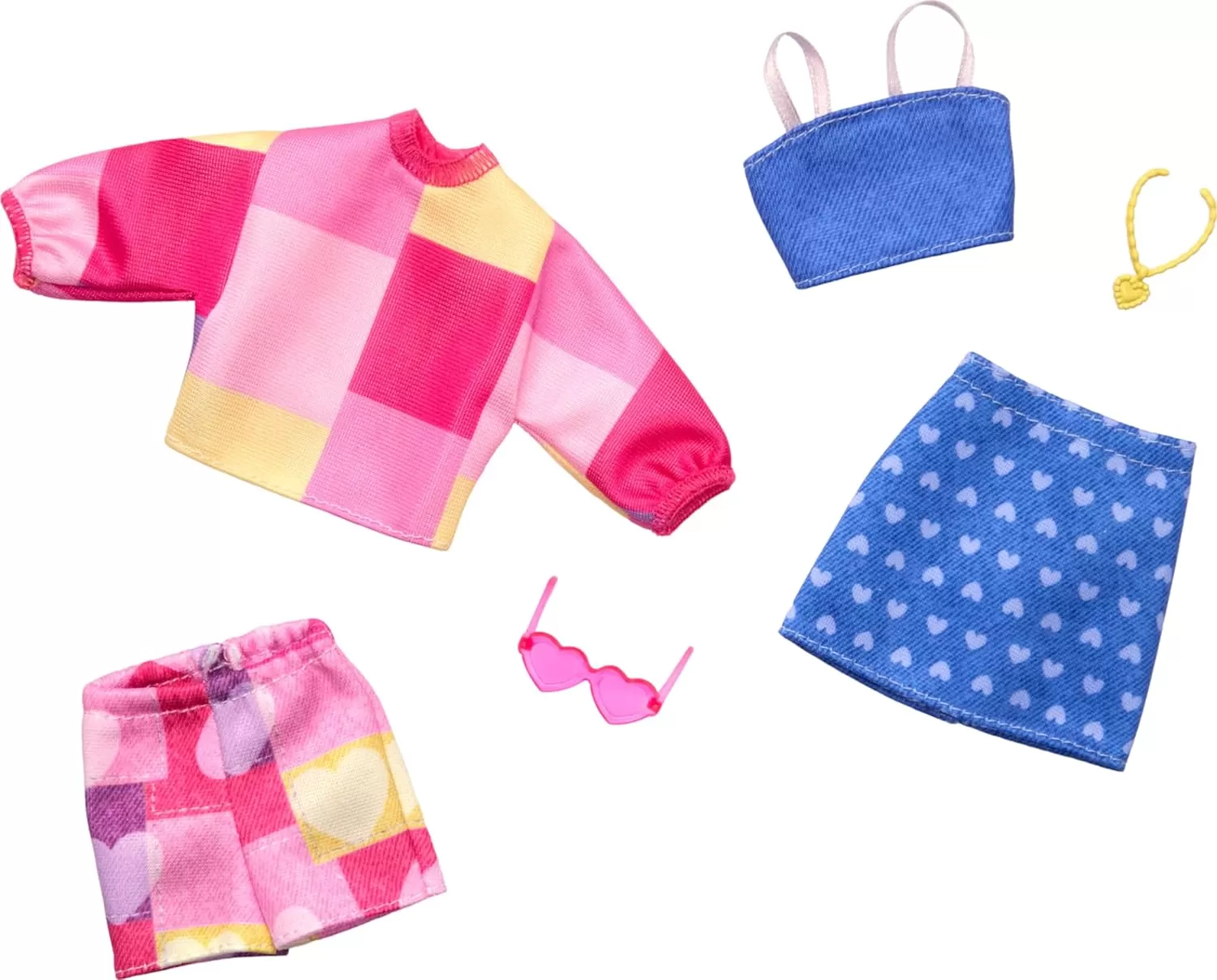 imageBarbie Fashions 2Pack Clothing Set 2 Outfits Doll Include Pink ampamp Blue Inspired Skirt Shorts 2 Tops ampamp 2 Accessories