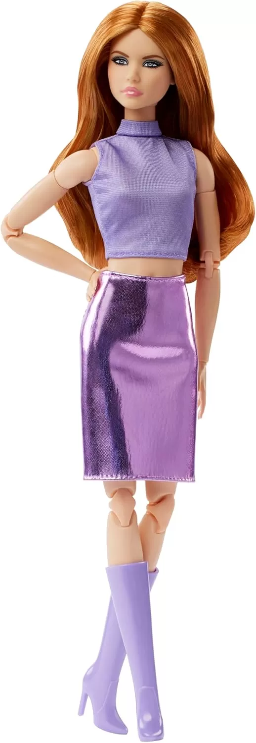 imageBarbie Looks Doll Collectible No 20 with Red Hair ampamp Modern Y2K Fashion Lavender Top ampamp FauxLeather Skirt with KneeHigh Boots