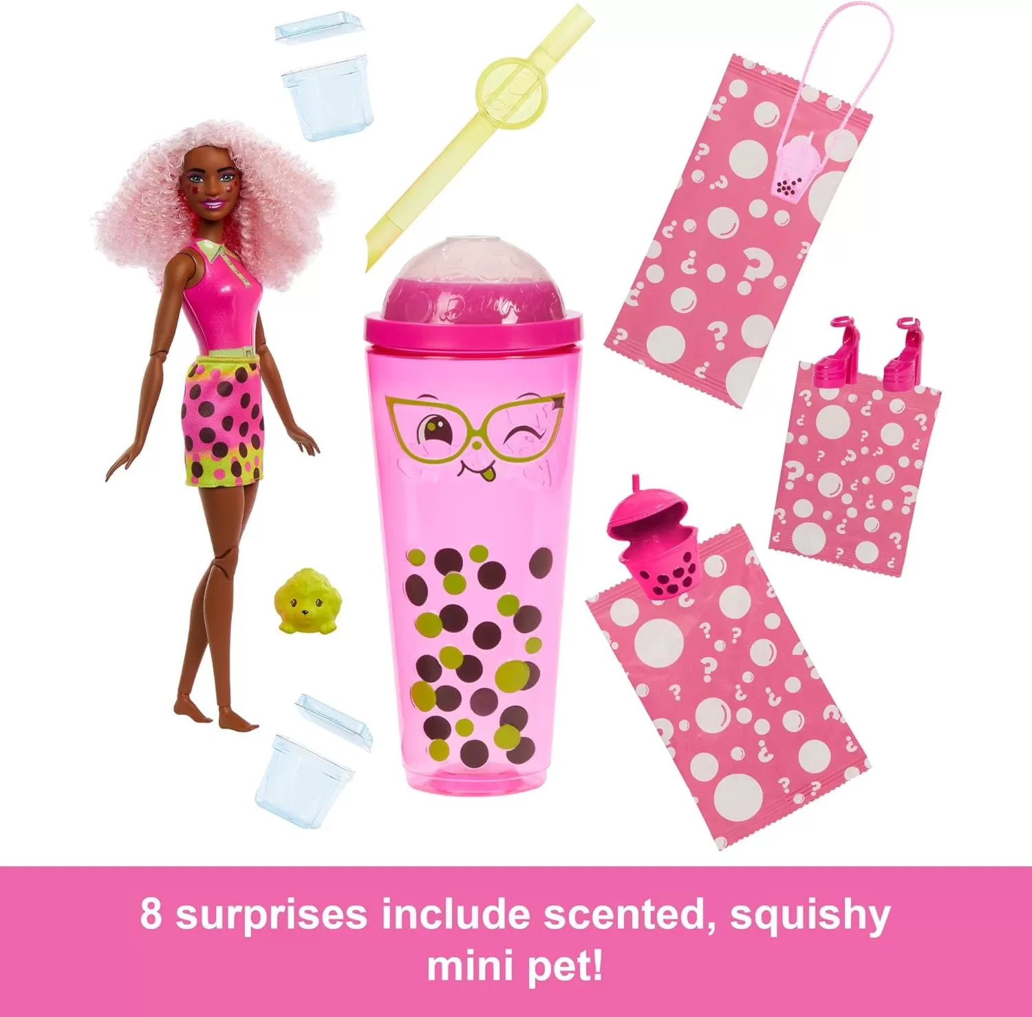 imageBarbie Pop Reveal Bubble Tea Series Doll ampamp Accessories with Fashion Doll ampamp Pet 8 Surprises Include Color Change Cup with Storage Styles May VaryBerry Bliss