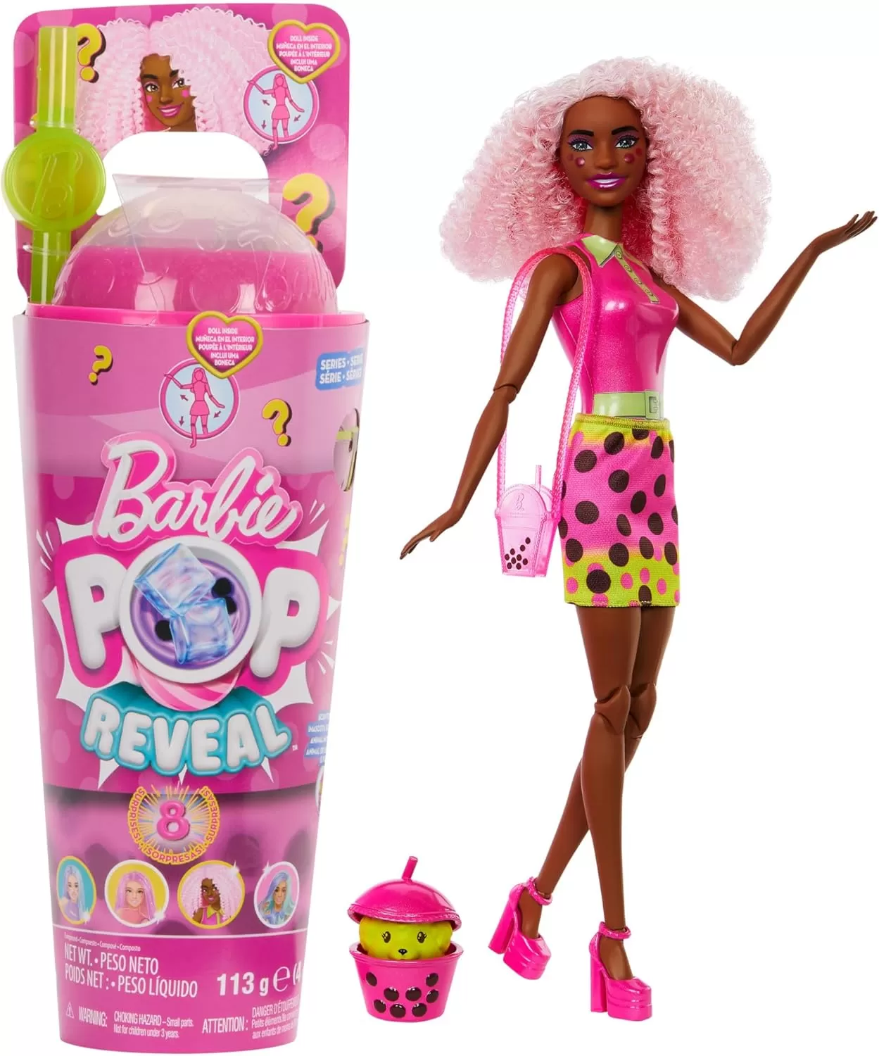 imageBarbie Pop Reveal Bubble Tea Series Doll ampamp Accessories with Fashion Doll ampamp Pet 8 Surprises Include Color Change Cup with Storage Styles May VaryBerry Bliss