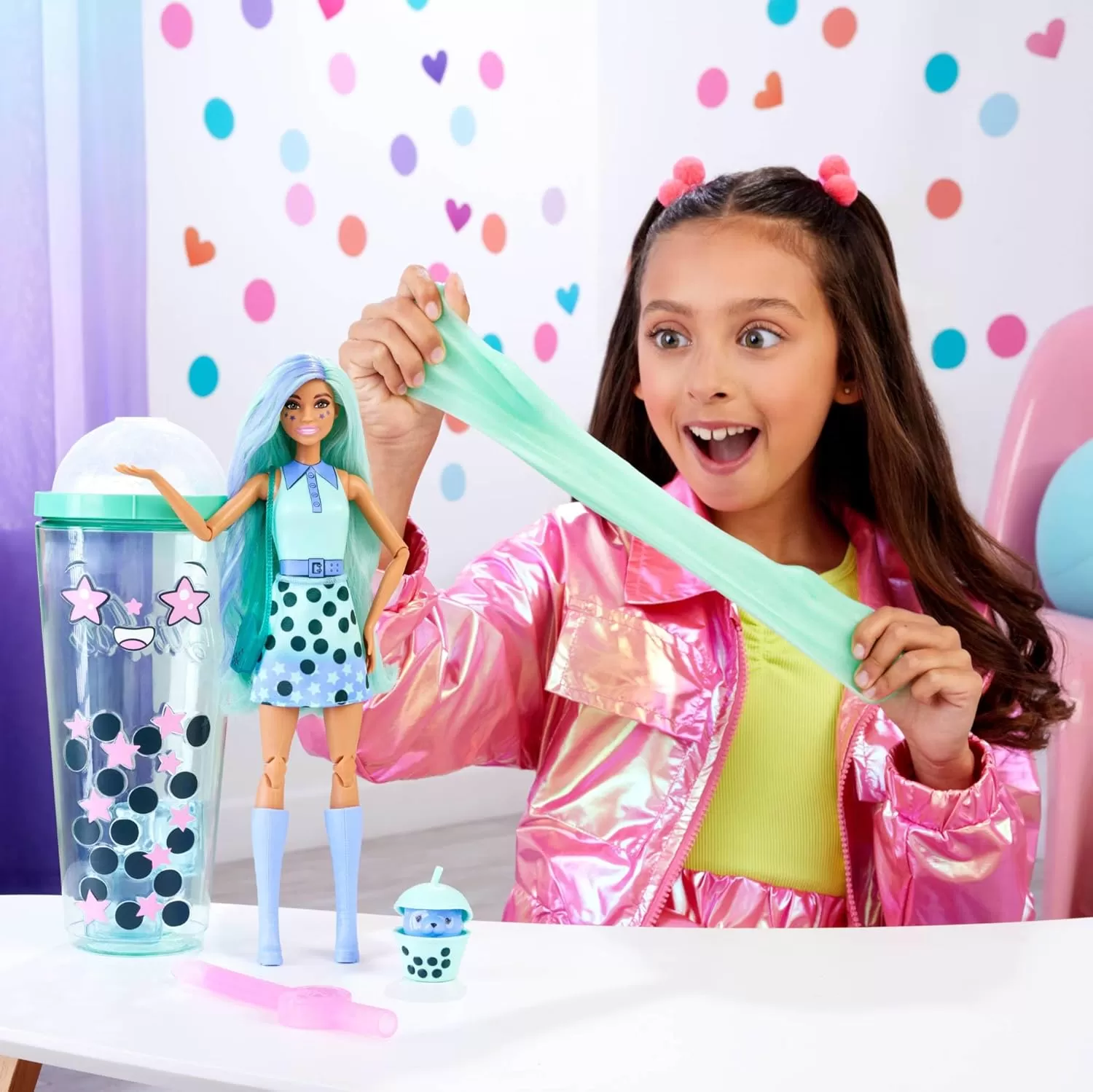 imageBarbie Pop Reveal Bubble Tea Series Doll ampamp Accessories with Fashion Doll ampamp Pet 8 Surprises Include Color Change Cup with Storage Styles May VaryGreen Tea