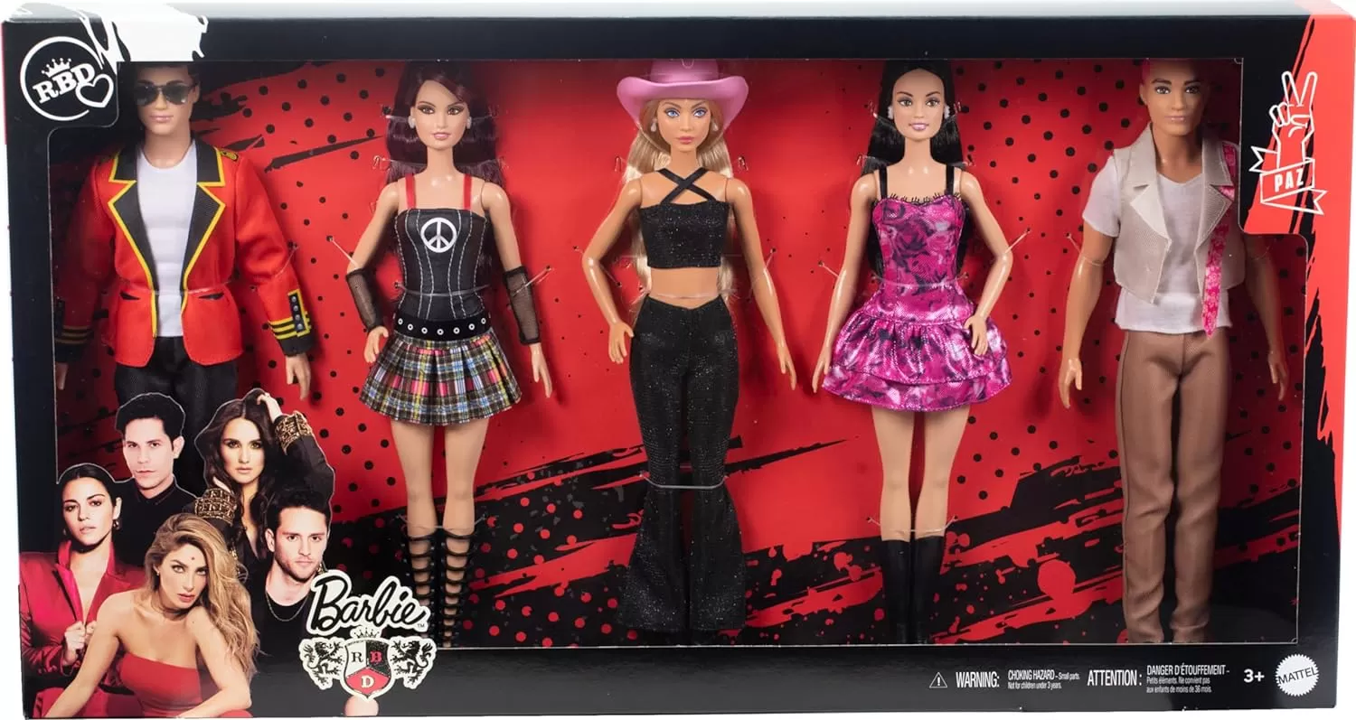 imageBarbie RBD Set of 5 Fashion Dolls with Roberta Mia Lupita Diego ampamp Giovanni in Removable Concert Looks Band CollectibleMulticolor
