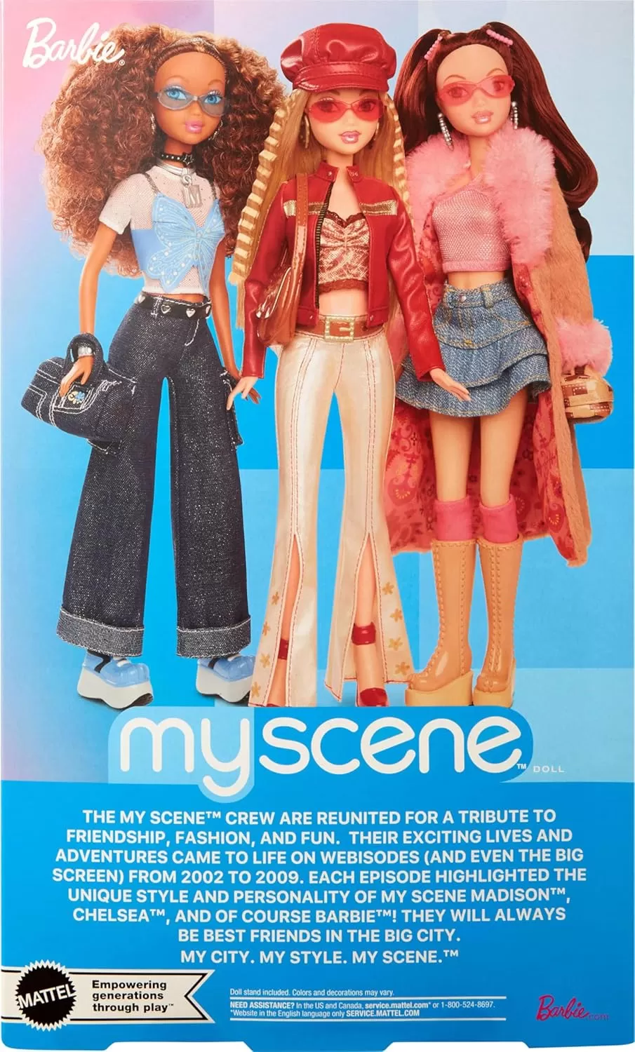 imageBarbie Signature My Scene Doll and Accessories in Y2KInspired Outfit with Pleather Jacket Flare Pants Saddle Bag and Doll Stand