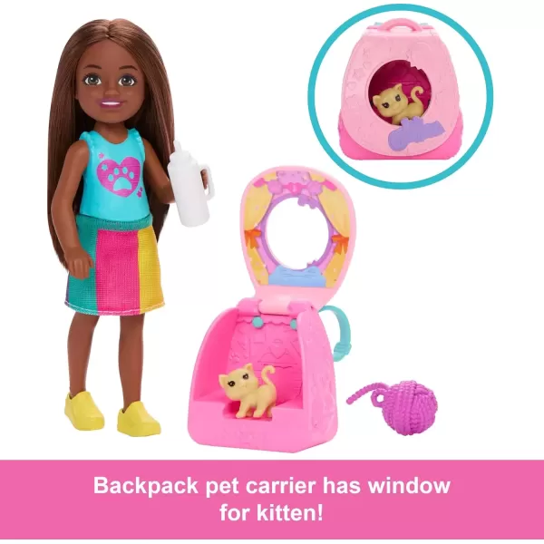 imageBarbie Family ampamp Friends Playtime Kitty Backpack Brunette Chelsea Doll and Accessories Including Backpack with Kitten Bottle and Yarn