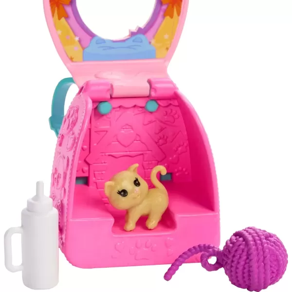 imageBarbie Family ampamp Friends Playtime Kitty Backpack Brunette Chelsea Doll and Accessories Including Backpack with Kitten Bottle and Yarn