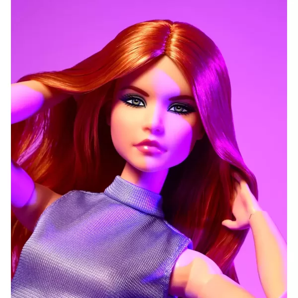 imageBarbie Looks Doll Collectible No 20 with Red Hair ampamp Modern Y2K Fashion Lavender Top ampamp FauxLeather Skirt with KneeHigh Boots