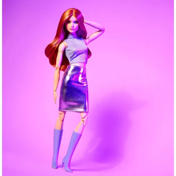 imageBarbie Looks Doll Collectible No 20 with Red Hair ampamp Modern Y2K Fashion Lavender Top ampamp FauxLeather Skirt with KneeHigh Boots