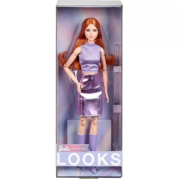 imageBarbie Looks Doll Collectible No 20 with Red Hair ampamp Modern Y2K Fashion Lavender Top ampamp FauxLeather Skirt with KneeHigh Boots