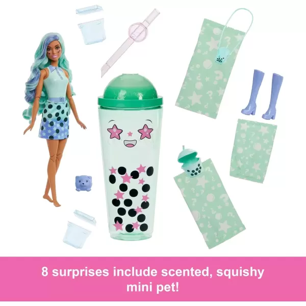 imageBarbie Pop Reveal Bubble Tea Series Doll ampamp Accessories with Fashion Doll ampamp Pet 8 Surprises Include Color Change Cup with Storage Styles May VaryGreen Tea