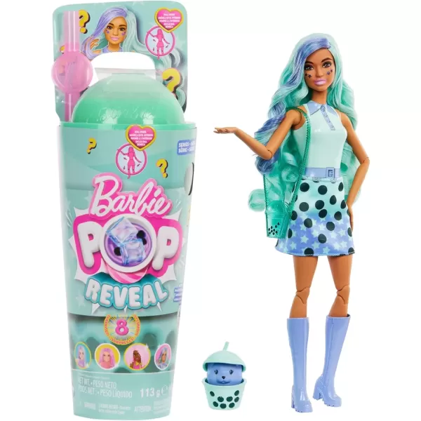 imageBarbie Pop Reveal Bubble Tea Series Doll ampamp Accessories with Fashion Doll ampamp Pet 8 Surprises Include Color Change Cup with Storage Styles May VaryGreen Tea