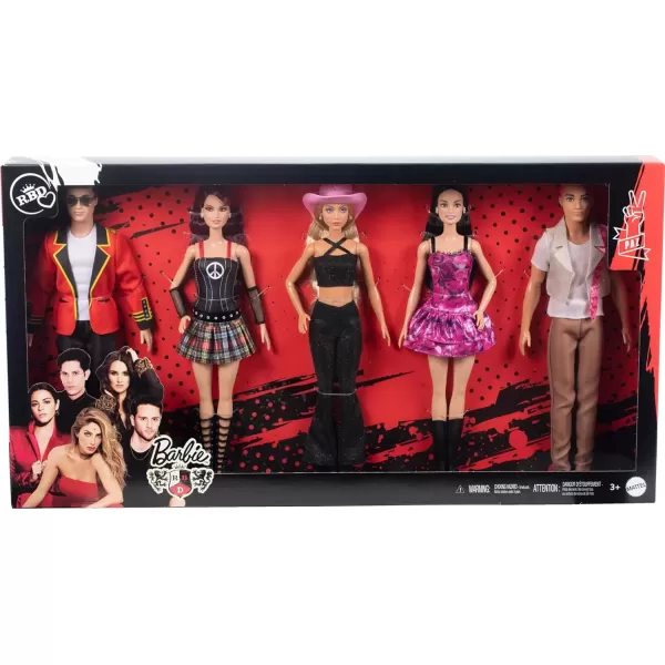 imageBarbie RBD Set of 5 Fashion Dolls with Roberta Mia Lupita Diego ampamp Giovanni in Removable Concert Looks Band CollectibleMulticolor