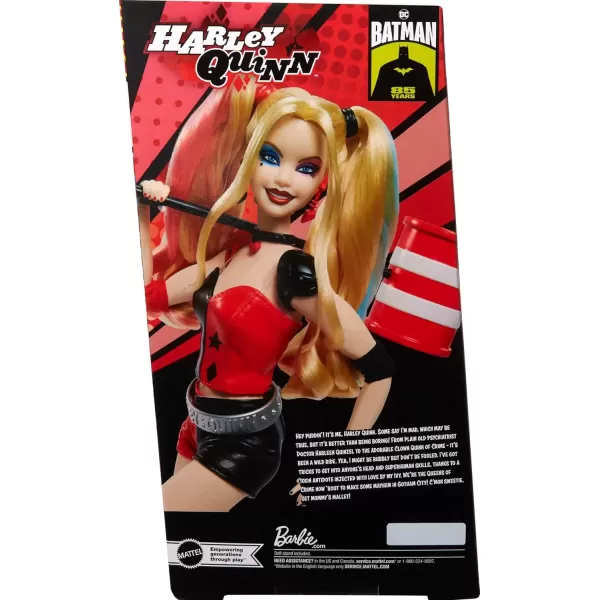 imageBarbie Signature Harley Quinn Collector Doll with Posable Body Iconic Outfit and Mallet Accessory DC Batman 85th Anniversary Collectible