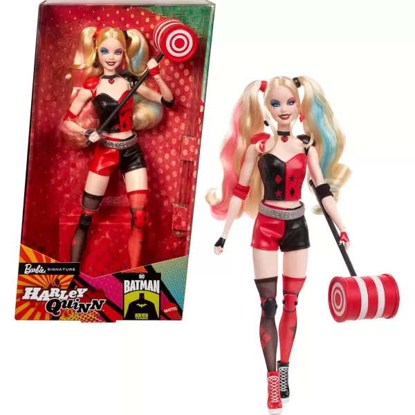 imageBarbie Signature Harley Quinn Collector Doll with Posable Body Iconic Outfit and Mallet Accessory DC Batman 85th Anniversary Collectible