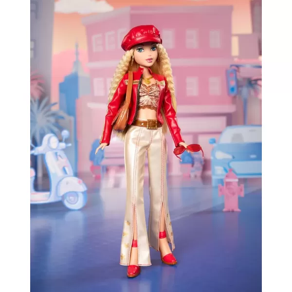 imageBarbie Signature My Scene Doll and Accessories in Y2KInspired Outfit with Pleather Jacket Flare Pants Saddle Bag and Doll Stand
