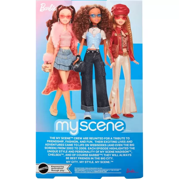 imageBarbie Signature My Scene Madison Doll and Accessories Y2KInspired Outfit with Butterfly Top Cargo Jeans Denim Bag and Doll Stand