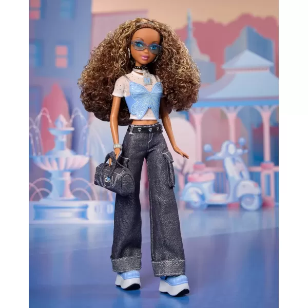 imageBarbie Signature My Scene Madison Doll and Accessories Y2KInspired Outfit with Butterfly Top Cargo Jeans Denim Bag and Doll Stand