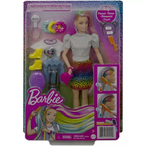 imageBarbie Doll Leopard Rainbow Hair with ColorChange Highlights ampamp 16 Styling Accessories Including Clothes Scrunchies Brush ampamp MoreBlue Eyes