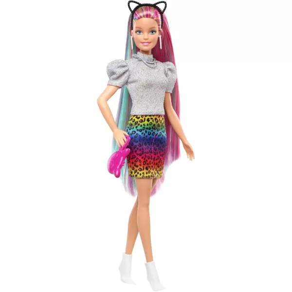 imageBarbie Doll Leopard Rainbow Hair with ColorChange Highlights ampamp 16 Styling Accessories Including Clothes Scrunchies Brush ampamp MoreBlue Eyes