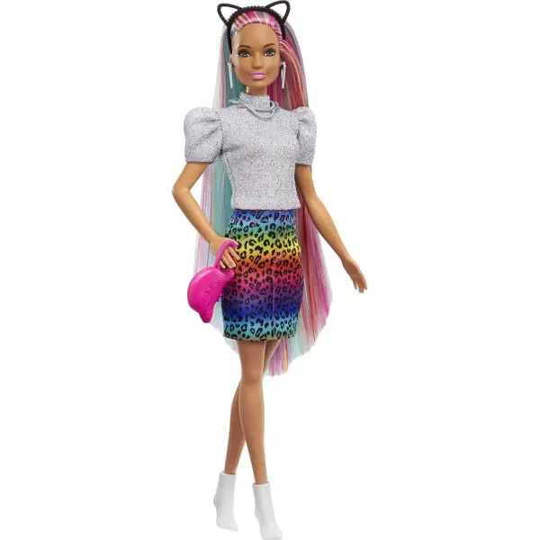 imageBarbie Doll Leopard Rainbow Hair with ColorChange Highlights ampamp 16 Styling Accessories Including Clothes Scrunchies Brush ampamp MoreBrown Eyes