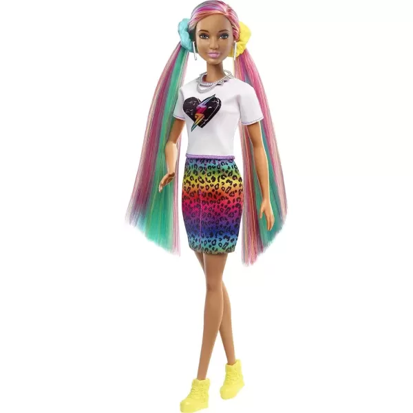 imageBarbie Doll Leopard Rainbow Hair with ColorChange Highlights ampamp 16 Styling Accessories Including Clothes Scrunchies Brush ampamp MoreBrown Eyes