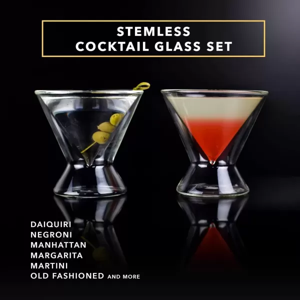 imageDragon Glassware Stemless Martini Glasses  7oz Clear Martini Glasses Set of 2  Double Wall Insulated Cocktail Glass Set  Unique and Fun Gift for Espresso Martini LoversClear