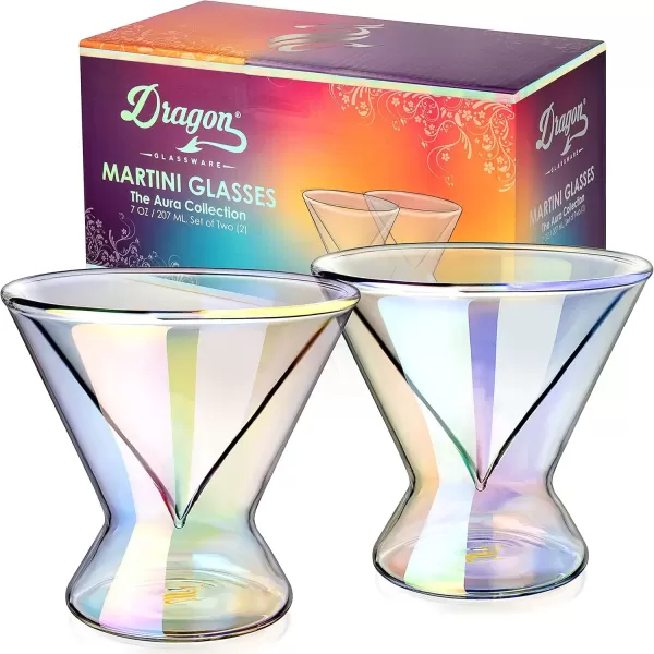 imageDragon Glassware Stemless Martini Glasses  7oz Clear Martini Glasses Set of 2  Double Wall Insulated Cocktail Glass Set  Unique and Fun Gift for Espresso Martini LoversIridescent