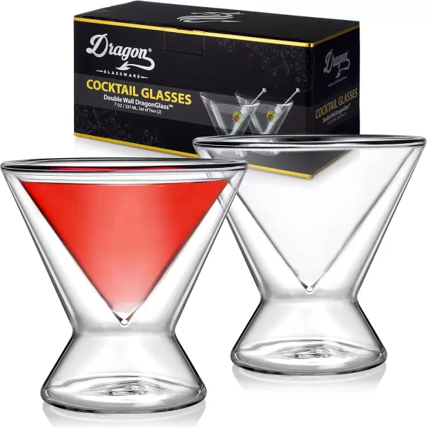 imageDragon Glassware Stemless Martini Glasses  7oz Clear Martini Glasses Set of 2  Double Wall Insulated Cocktail Glass Set  Unique and Fun Gift for Espresso Martini LoversClear