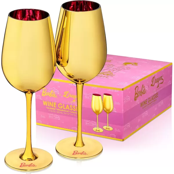 imageDragon Glassware x Barbie Gold Wine Glasses  175 oz White Wine ampamp Red Wine Glasses Set of 2  Gold with Pink Crystal Wine Glass Set  Dreamhouse Collection  As Seen in Barbie The MovieBarbie Dreamhouse