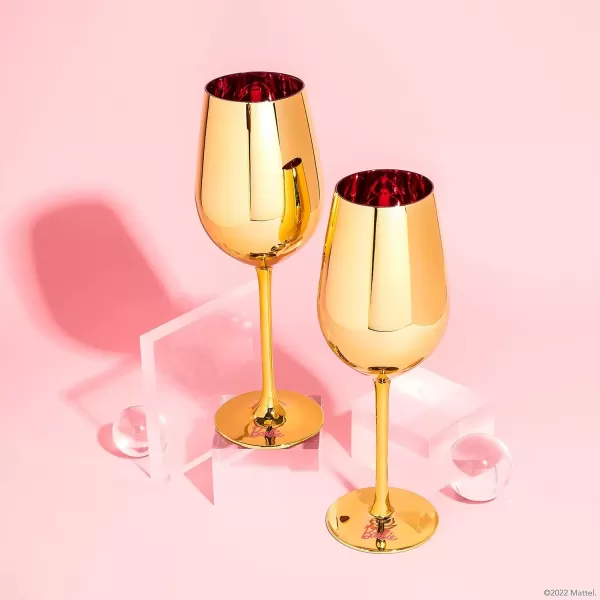 imageDragon Glassware x Barbie Gold Wine Glasses  175 oz White Wine ampamp Red Wine Glasses Set of 2  Gold with Pink Crystal Wine Glass Set  Dreamhouse Collection  As Seen in Barbie The MovieBarbie Dreamhouse