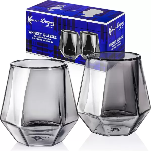 imageDragon Glassware x Barbie Whiskey Glasses  Ken 60th Anniversary Edition  8 oz Smoked Metallic Double Wall Whiskey Glasses Set of 2  Insulated Bourbon Glass  Unique Drinkware Gift for Men