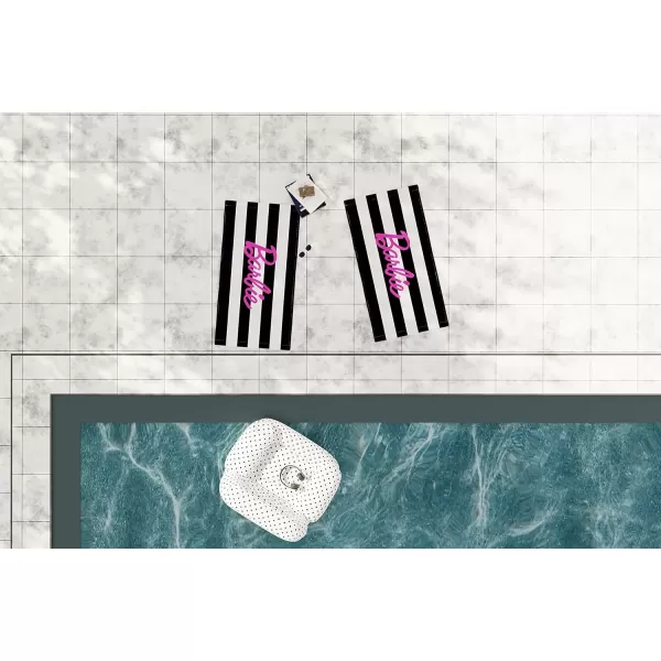 imageFranco Barbie Barbiecore Black ampamp White Striped Soft Cotton BathPoolBeach Towel 60 in x 30 in Official Licensed Barbie ProductBarbie