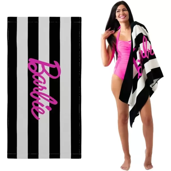 imageFranco Barbie Barbiecore Black ampamp White Striped Soft Cotton BathPoolBeach Towel 60 in x 30 in Official Licensed Barbie ProductMy Melody