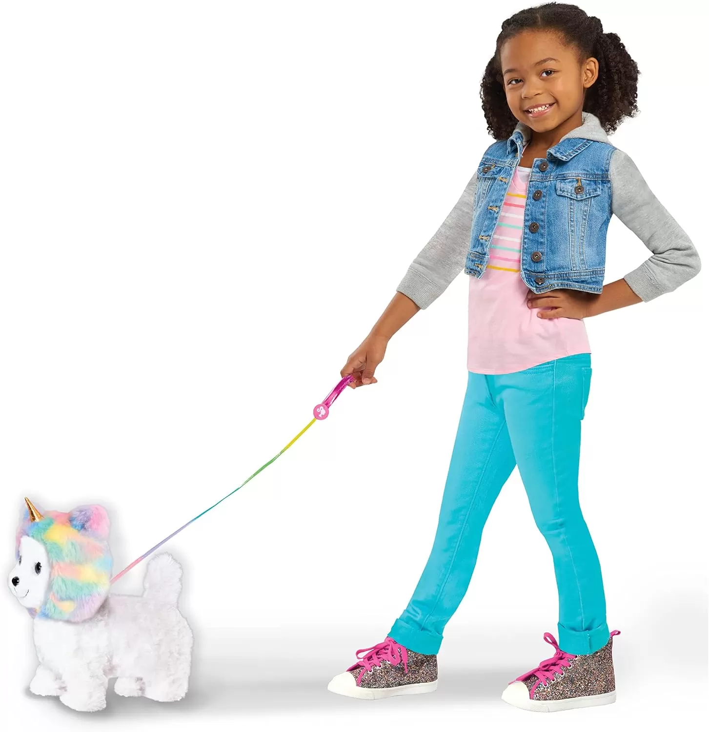 imageBarbie Walking 10inch Puppy with Glittering Eyes and Unicorn Hat Barks and Walks Kids Toys for Ages 3 Up by Just PlayMulticolor