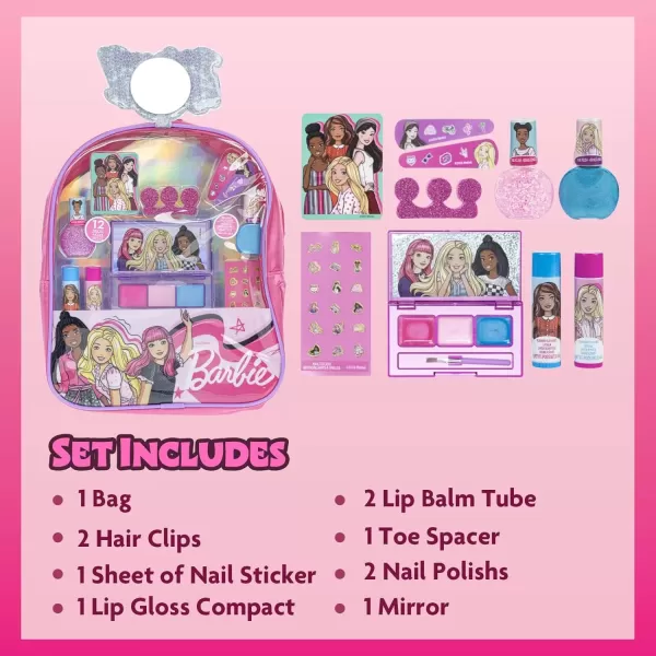 imageBarbie  Townley Girl Makeup Filled Backpack Set with 12 Pieces Including Lip Balm Nail Polish Nail File Hair Bows and Other Accessories Ages 3 for Parties Sleepovers and MakeoversVERSION 2