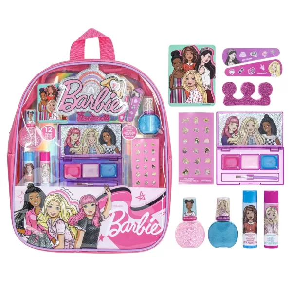 imageBarbie  Townley Girl Makeup Filled Backpack Set with 12 Pieces Including Lip Balm Nail Polish Nail File Hair Bows and Other Accessories Ages 3 for Parties Sleepovers and MakeoversVERSION 2