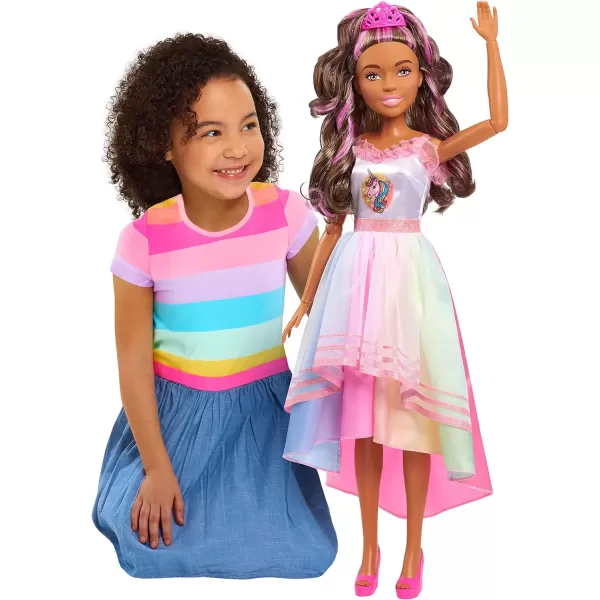 imageBarbie 28inch Best Fashion Friend Unicorn Party Doll and Accessories Brown and Pink Hair Kids Toys for Ages 3 Up Amazon Exclusive by Just PlayBrown Hair