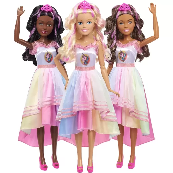 imageBarbie 28inch Best Fashion Friend Unicorn Party Doll and Accessories Brown and Pink Hair Kids Toys for Ages 3 Up Amazon Exclusive by Just PlayBrown Hair