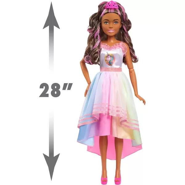 imageBarbie 28inch Best Fashion Friend Unicorn Party Doll and Accessories Brown and Pink Hair Kids Toys for Ages 3 Up Amazon Exclusive by Just PlayBrown Hair