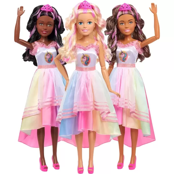 imageBarbie 28inch Best Fashion Friend Unicorn Party Doll and Accessories Brown and Pink Hair Kids Toys for Ages 3 Up Amazon Exclusive by Just PlayBrown Hair