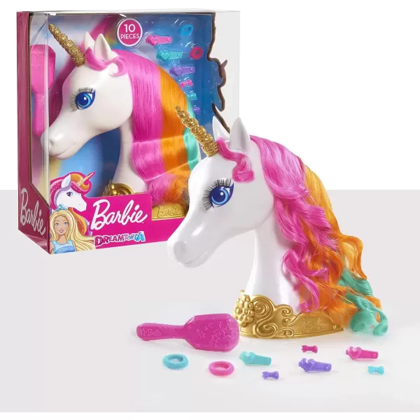 imageBarbie Dreamtopia 12inch Unicorn Styling Head with Accessories 10pieces Rainbow Hair Kids Toys for Ages 3 Up by Just Play1 Count Pack of 4