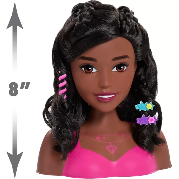 imageBarbie Fashionistas 8Inch Styling Head Brown Hair 20 Pieces Include Styling Accessories Kids Toys for Ages 3 Up by Just PlayBlack Hair