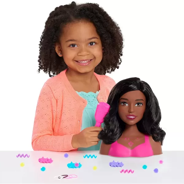 imageBarbie Fashionistas 8Inch Styling Head Brown Hair 20 Pieces Include Styling Accessories Kids Toys for Ages 3 Up by Just PlayBlack Hair