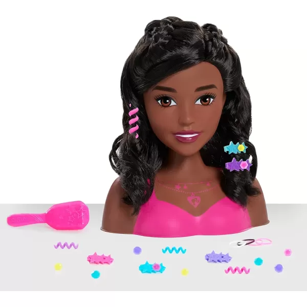 imageBarbie Fashionistas 8Inch Styling Head Brown Hair 20 Pieces Include Styling Accessories Kids Toys for Ages 3 Up by Just PlayBlack Hair