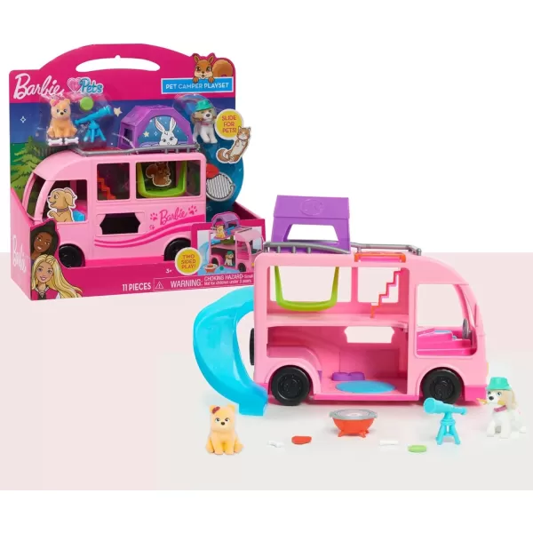 imageBarbie Pet Camper Playset with Pair of 15inch Pet Figures 11pieces Toy Figures and Playset Kids Toys for Ages 3 Up by Just Play