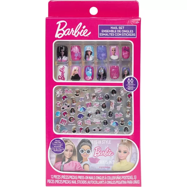 imageBarbie Townley Girl 66 Piece NonToxic Nail Set with PressOn Nails Nail Stickers and Nail File Ages 3 and Up