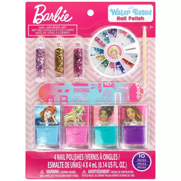 imageBarbie Townley Girl Water Based PeelOff Nail Polish Set with Shimmery Colors Gem Wheel ampamp Nail Accessories for Girls ampamp Teens Ages 3 Perfect for Parties ampamp Sleepovers 10 Pc Set